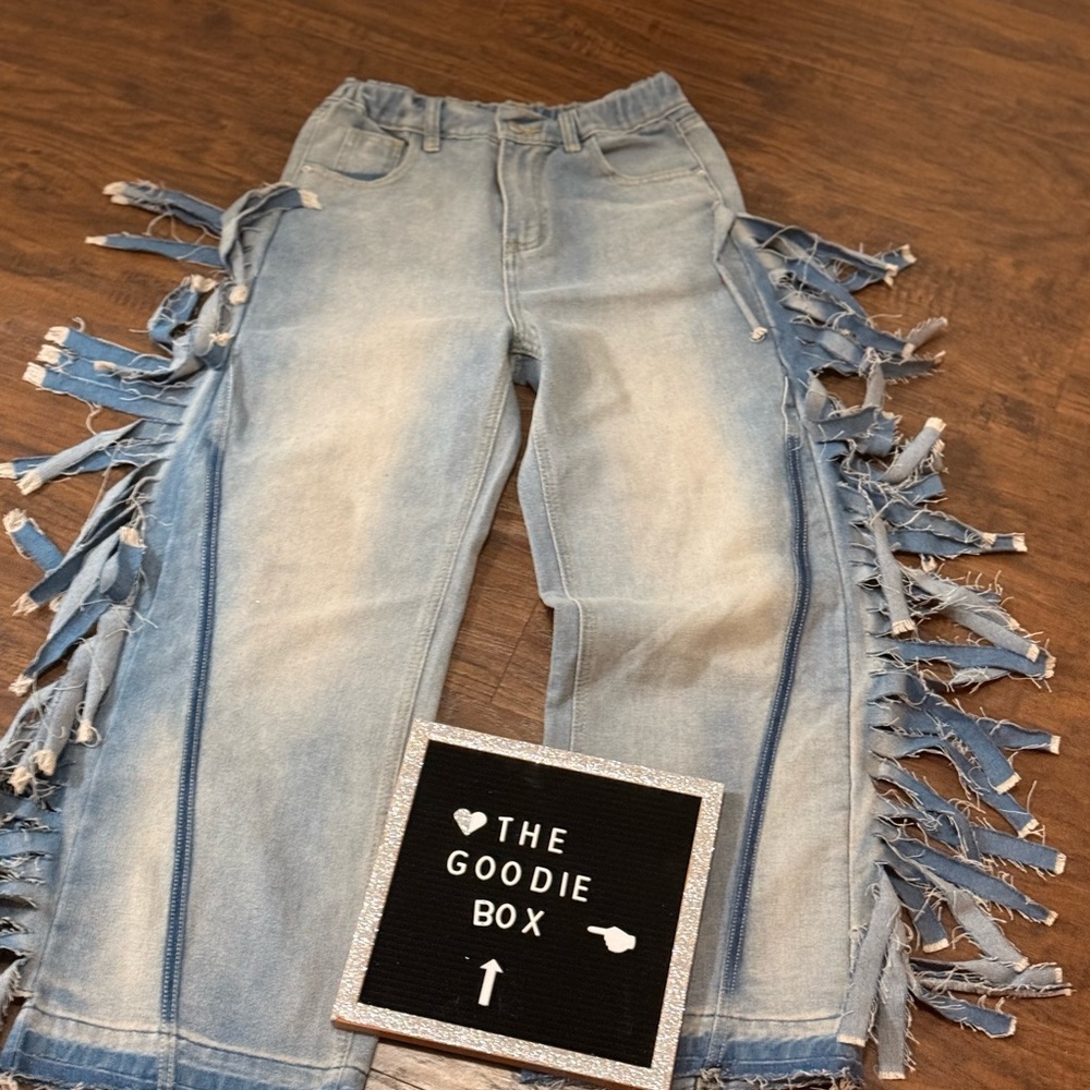 Fringe Detail Light Blue Jeans